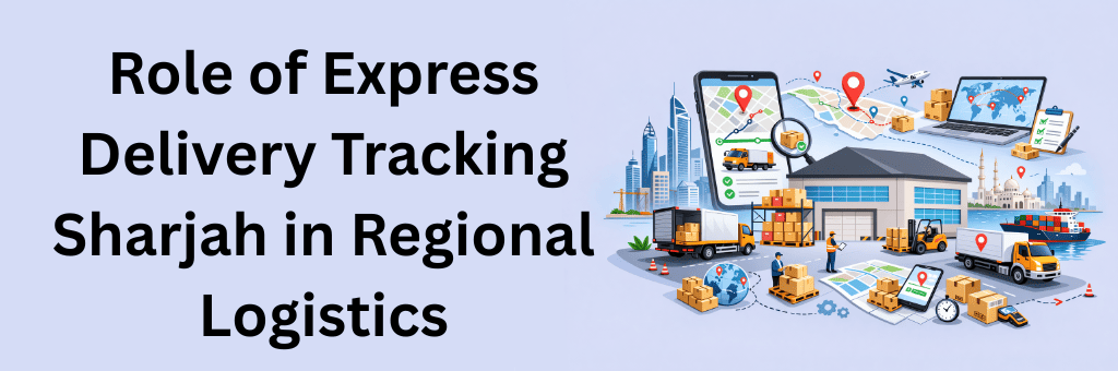 Digital logistics ecosystem showing warehouse operations, shipment tracking dashboard, delivery vehicles, airplane transport, and global package routing system.}